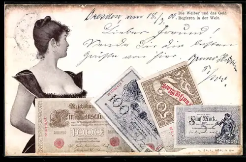 AK Reichsbanknote 100 Mark, 5 Mark, 1000 Mark