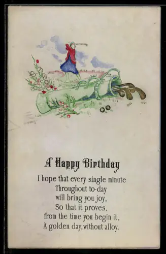 AK Junge Frau beim Golfspielen, Tasche mit Golfschlägern