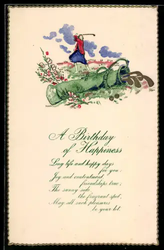 AK Junge Frau beim Golfspielen, Tasche mit Golfschlägern