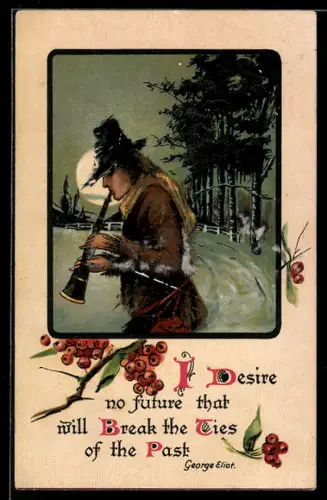 AK Junge Frau mit Blasinstrument zur Nachtzeit am Waldrand