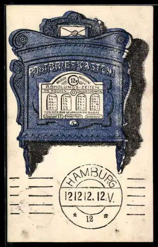 Künstler-AK Hamburg, Postbriefkasten, 12.12.12 12 Uhr, Brief