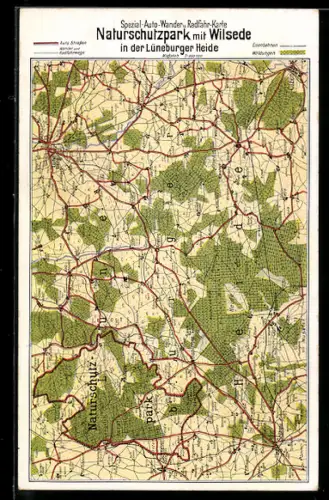 AK Wilsede /Lüneburger Heide, Naturschutzpark, Landkarte des Gebietes zwischen Soltau und Lüneburg