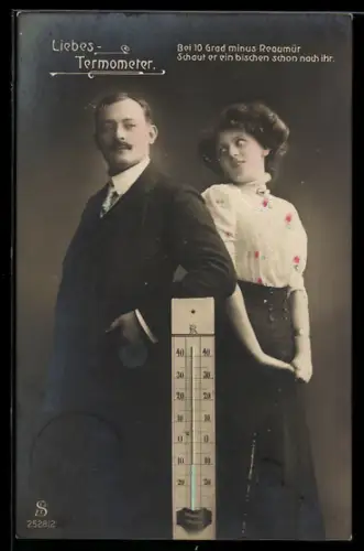 AK Mann und Frau mit Liebes-Thermometer, Meteorologie