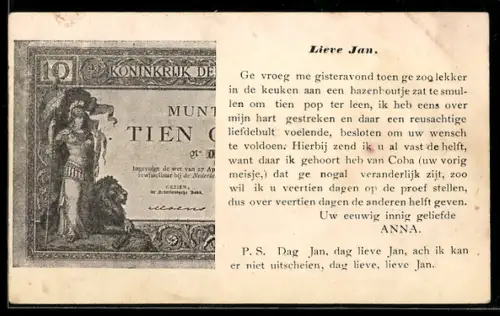 AK Banknote Niederlande 10 Gulden, Liebesvers