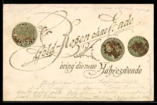 Präge-AK Verschiedene Geldmünzen, Neujahrsgruss