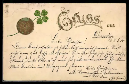 Präge-AK Geldmünze mit Kleeblatt