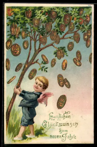 AK Engel schüttelt Geldstücke vom Baum