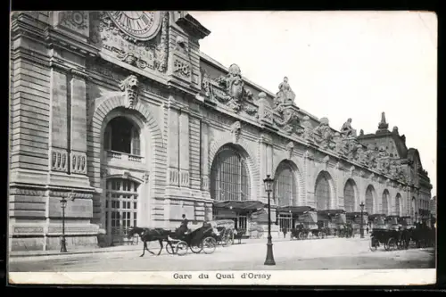 AK Paris, Gare du Quai d`Orsay, Bahnhof mit Kutsche