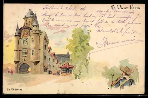 Künstler-Lithographie Albert Robida: Le Vieux Paris, Le Châtelet