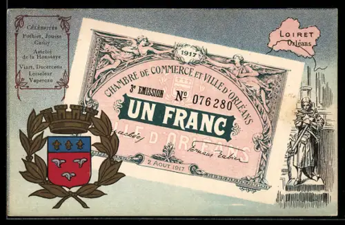 AK Frankreich, Banknote über einen Franc, Wappen
