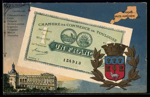 AK Toulouse, Geldschein Un Franc, Wappen