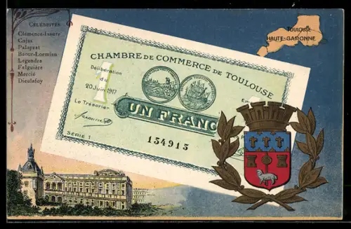 AK Toulouse, Geldschein Un Franc, Wappen