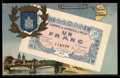 AK Melun, Un Franc 1915, Ein Franc