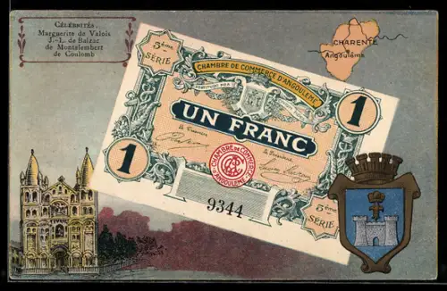 AK Angouleme, Geldschein Un Franc, Wappen, Kirche