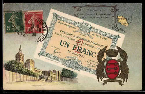 AK Avignon, un Franc, Teilansicht und Wappen des Ortes