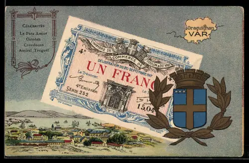 AK Toulon-Du Var, Geldschein Un Franc, Ortsansicht