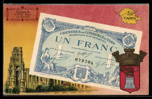 Künstler-AK Albi /Tarn, Célébrités, L`Abbé Boyer, La Pérouse, Geldschein, Wappen