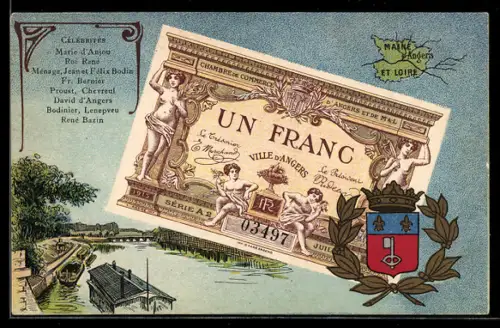 AK Französischer Geldschein über einem Fluss, Maine Et Loire