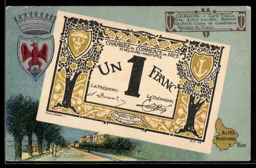 AK Nice, Geldschein, Wappen, Strassenpartie, Celebrites: Cale Vanloo, Brea, Aubry Lecomte