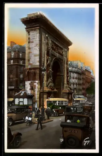 AK Paris, Porte Saint-Denis, Verkehrspolizist und Autos