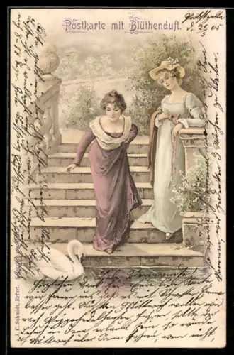 Duft-AK Zwei hübsche Damen am Schwanenteich