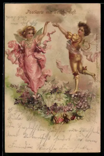 AK Zwei tanzende Elfen, mit Veilchenduft