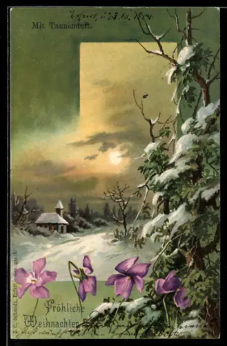 Duft-AK Kirche in einem verschneiten Ort