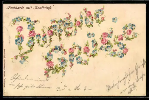 Duft-AK Rosen und Vergissmeinnicht formen Duftende Grüsse