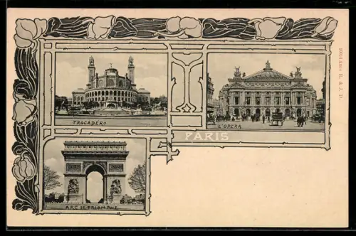 AK Paris, Palais du Trocadéro, l`Opera, Arc de Triomphe