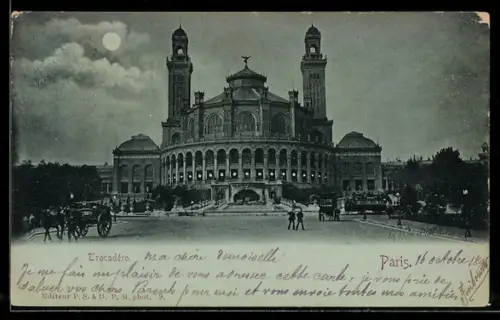 Mondschein-AK Paris, Palais du Trocadéro