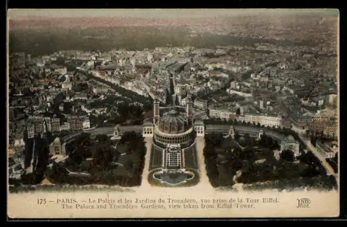 AK Paris, Palais du Trocadéro et les Jardins, vue prise de la Tour Eiffel