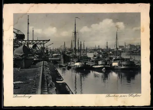 AK Duisburg, Hafenpartie mit Kaimauer