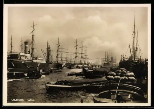 AK Hamburg, Hafenpartie mit Segelschiffen