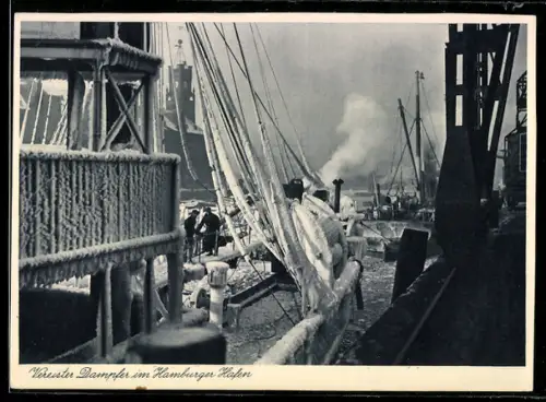AK Hamburg, Hafen, Vereister Dampfer