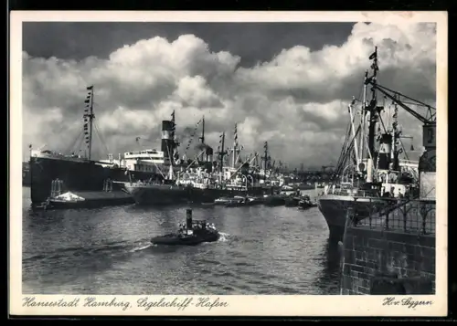 AK Hamburg, Segelschiff-Hafen, Panorama