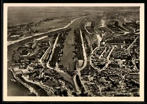 AK Bremen, Hafengebiet aus der Vogelschau