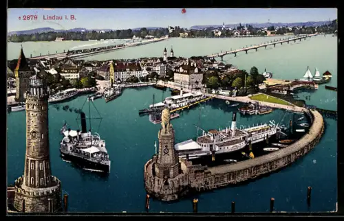 AK Lindau i. B., Hafen aus der Vogelschau