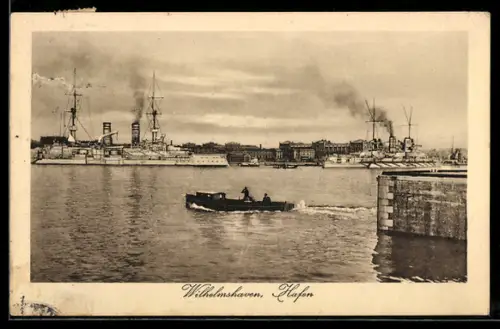 AK Wilhelmshaven, Hafenpartie mit Dampfern