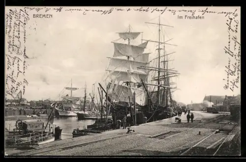 AK Bremen, Segelschiff im Freihafen