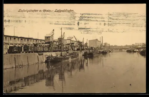 AK Ludwigshafen a. Rh., Im Luitpoldhafen, Panorama