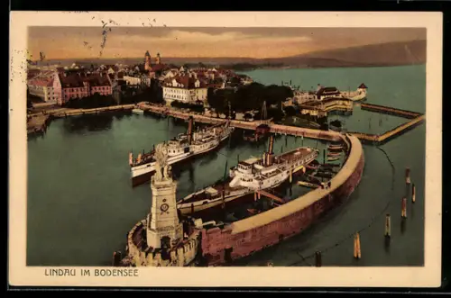 AK Lindau im Bodensee, Hafen aus der Vogelschau
