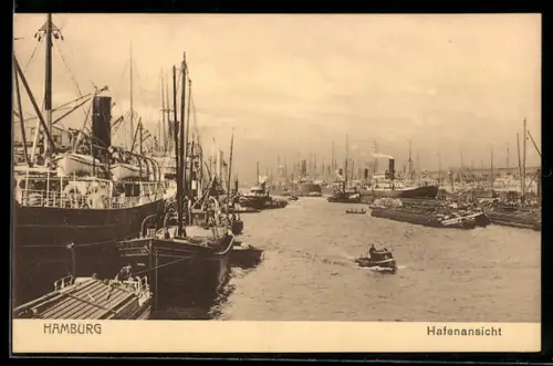 AK Hamburg, Hafenansicht mit Barkasse