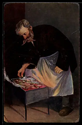 Künstler-AK L`épicier grillant du mouton, Types du Caucase
