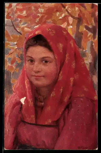 Künstler-AK sign. F. Sitschkoff: Russisches Mädchen in Tracht