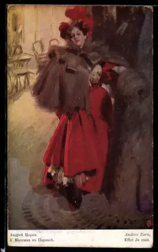 AK Junge Frau im Winterpelz auf einem Spaziergang