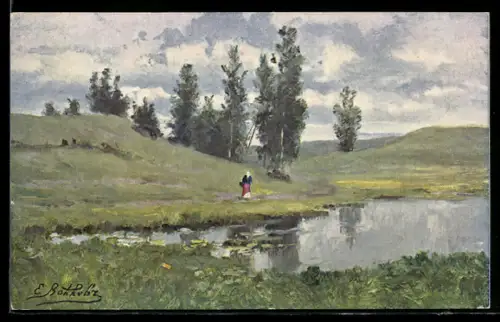 Künstler-AK sign. W. Wolkow: Près du marais