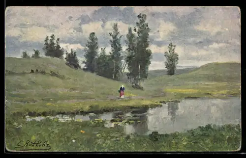 Künstler-AK sign. E. Wolkow: Prés du marais