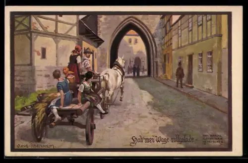 Künstler-AK Franz Jung-Ilsenheim: Mit Familie beladener Pferdewagen