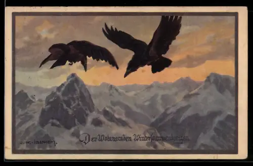 Künstler-AK Fr. Jung: Die Wotansraben über dem Gebirge