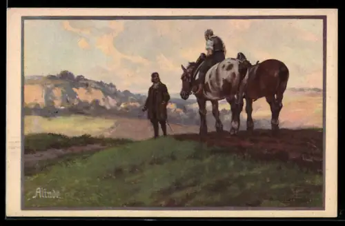 Künstler-AK Franz Jung-Ilsenheim: Alinde, Zwei Reiter bei einer Rast